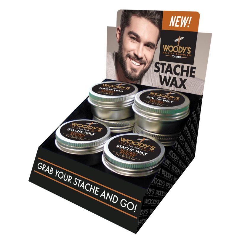 Woody's for Men Stache Wax Display, 6 Pieces