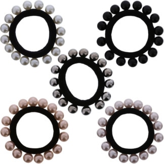 Hair Elastics with Large Pearls, 6/Pack
