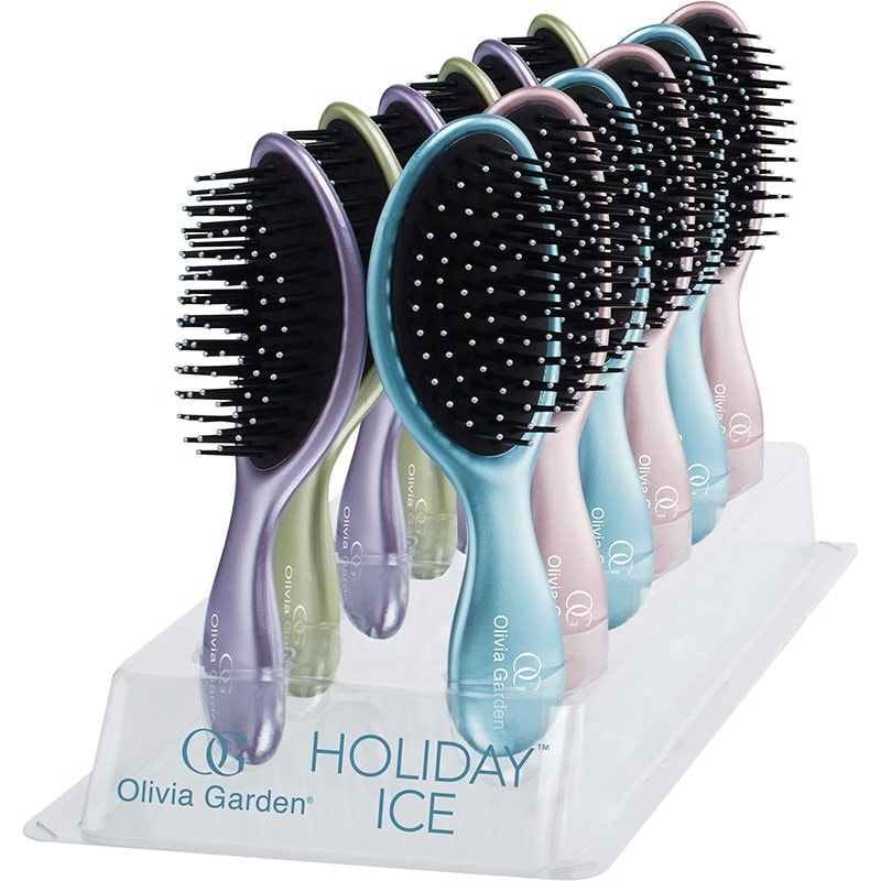 Olivia Garden OG Brush Holiday Ice Mini Brush Display: 12 Brushes & Stand