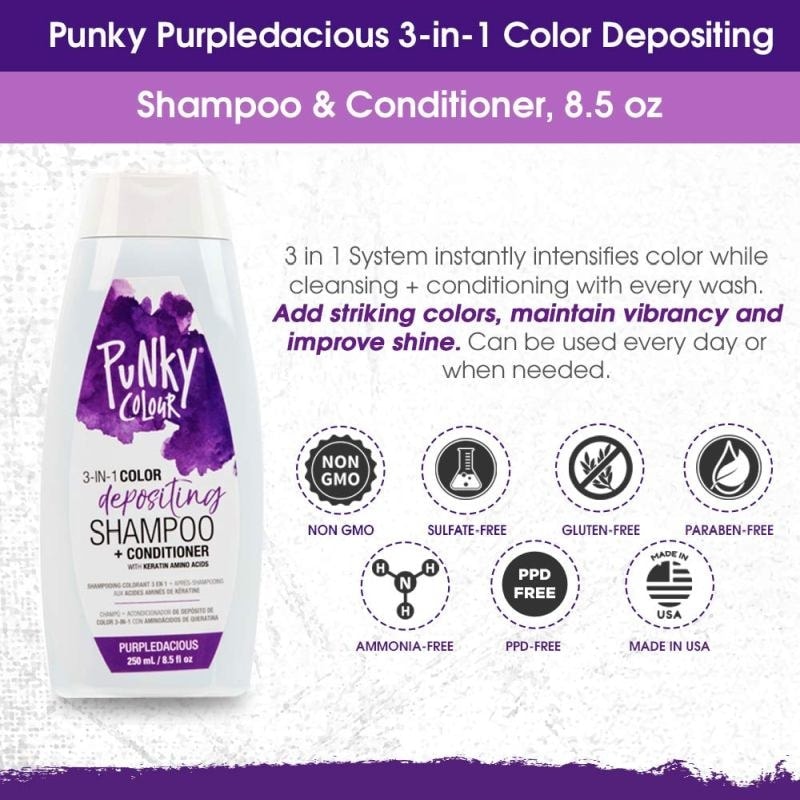 Punky Colour 3-in-1 Color Depositing Shampoo + Conditioner, Purpledacious, 250ml - Image 4