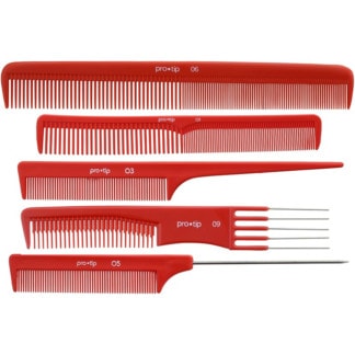Pro Tip Comb Set with Pouch, Red, 5/Pack