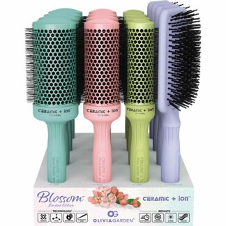 Olivia Garden Ceramic + Ion Thermal Blossom Brush Display: 16 Brushes & Stand