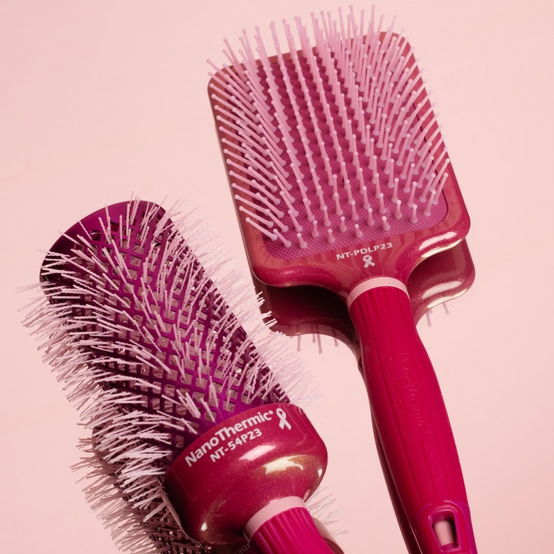 Olivia Garden NanoThermic Ceramic + Ion Breast Cancer Awareness Dark & Light Pink Glitter Brush Collection - Image 7