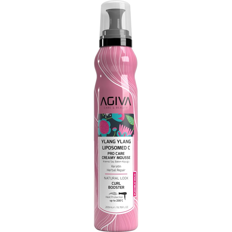 Agiva Ylang Ylang Liposomed C Pro Care Creamy Mousse Curl Booster & Heat Protection for Extremely Damaged & Lifeless Hair, 200ml
