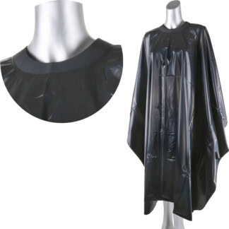 Salon Cape Black Shiny with Silicone Collar, Polyester & PU, 140 x 150cm, Hooks